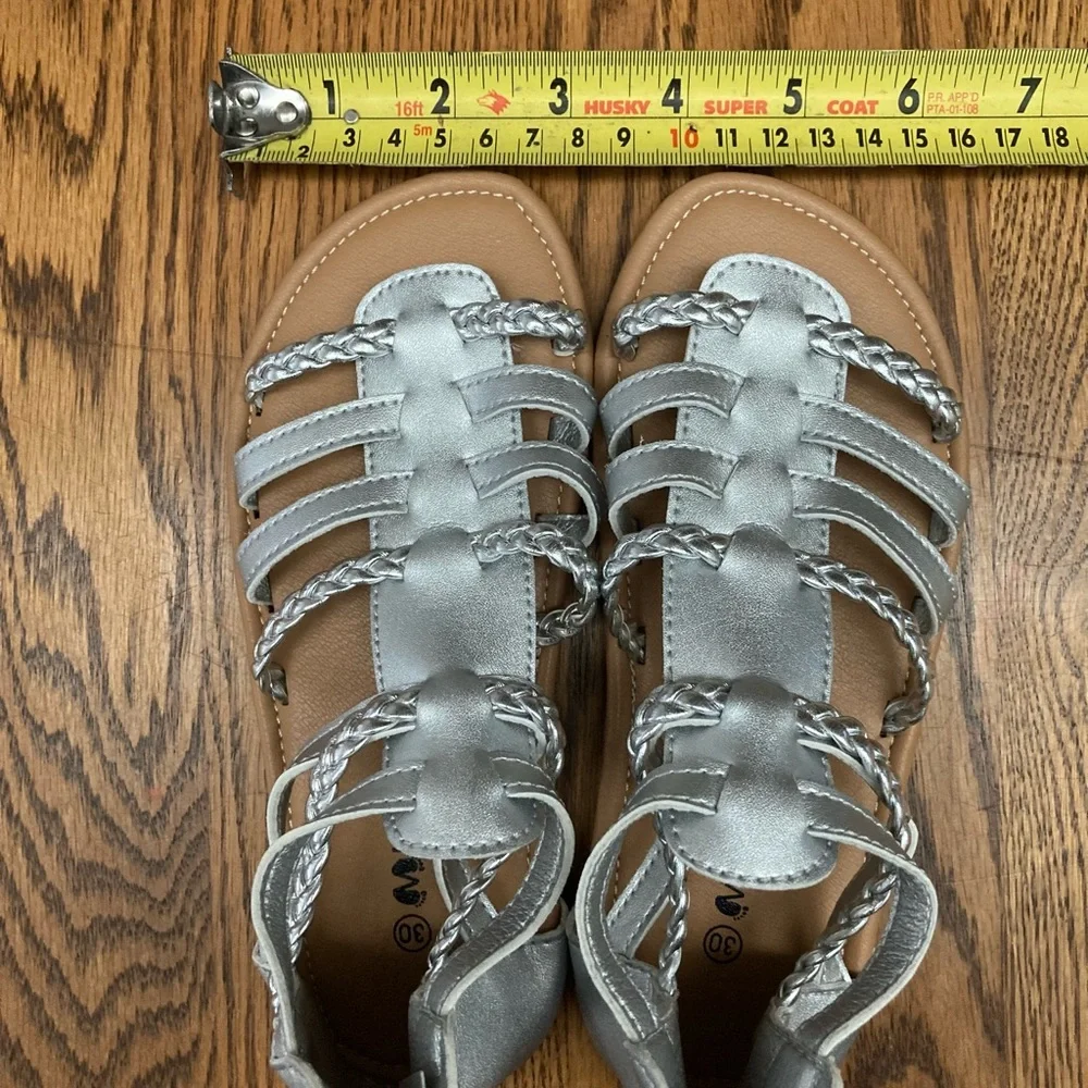 🪩⚡️GLADIATOR⚡️🪩SANDALS w/braided straps&zip heel closure SILVER size13 ⭐️NWT⭐️